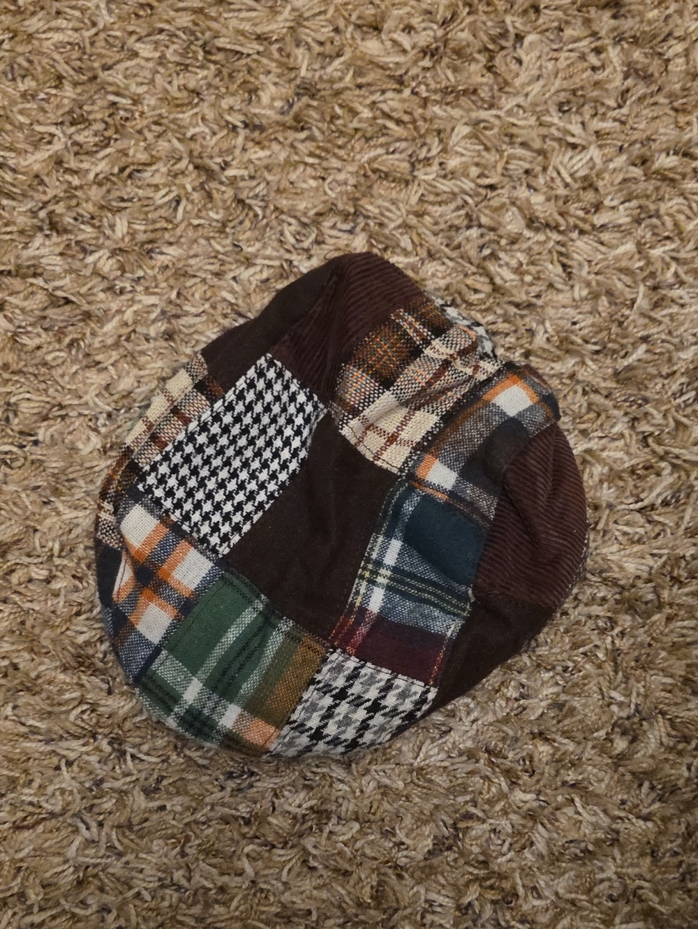 infant Multicolor Patchwork Flat Cap - Brown & Green